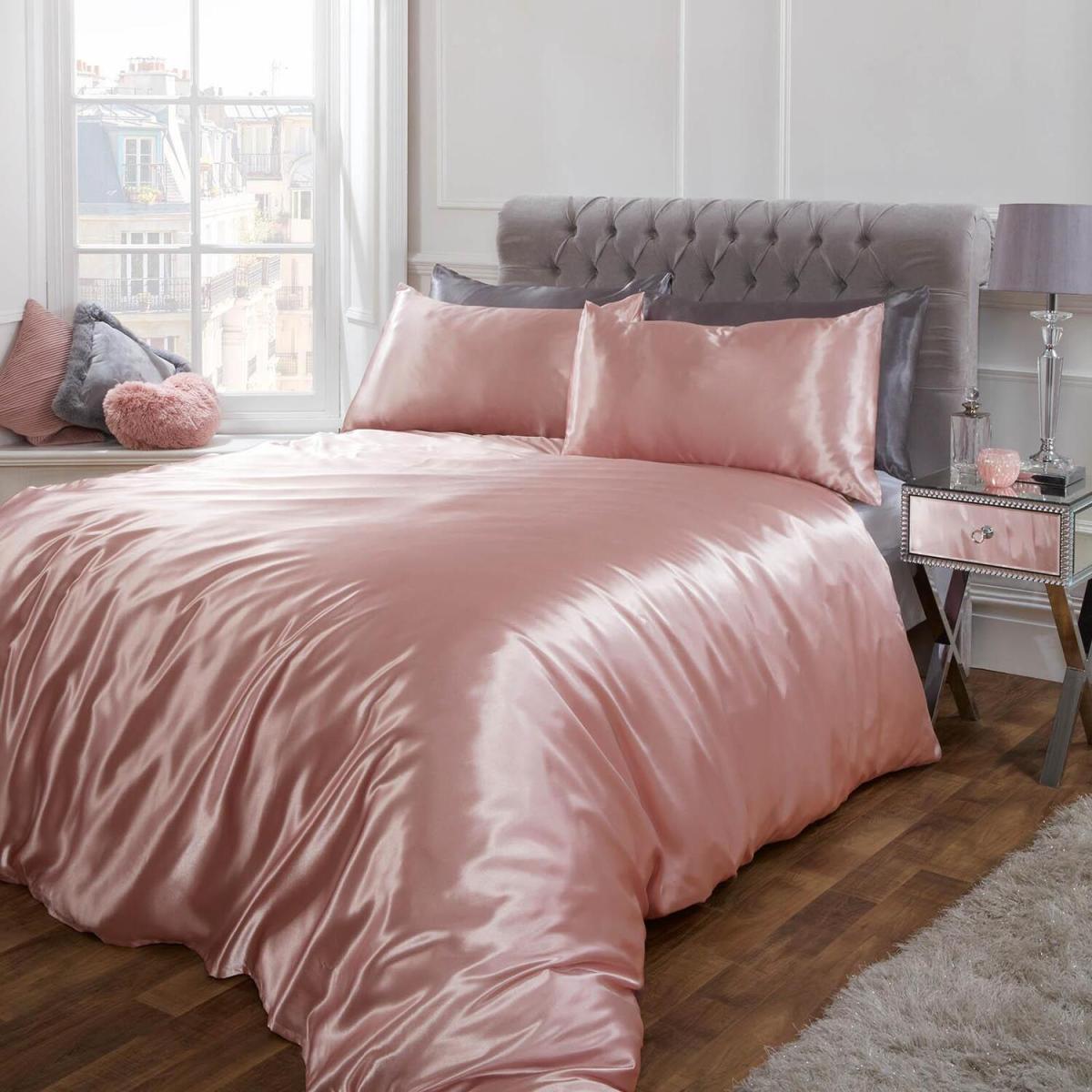 Sienna Plain Satin Duvet Cover Bedding Set - Pink / Super King – image 2