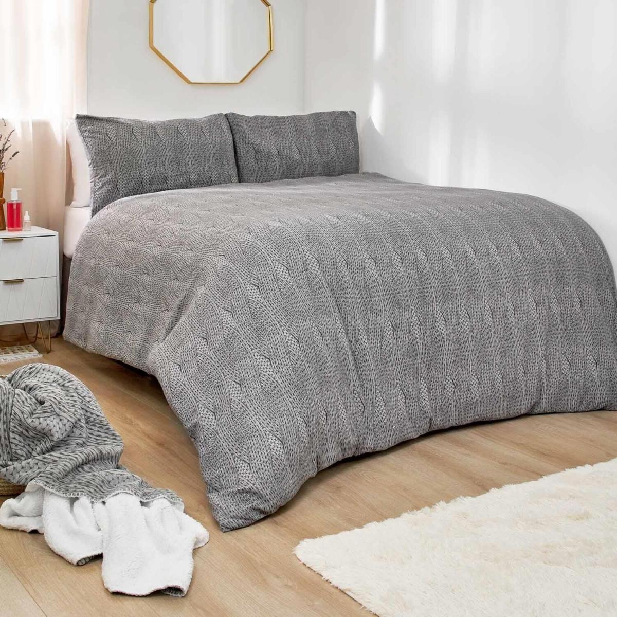Dreamscene Chunky Knit Print Duvet Cover Bedding Set - Grey / Super King – image 2