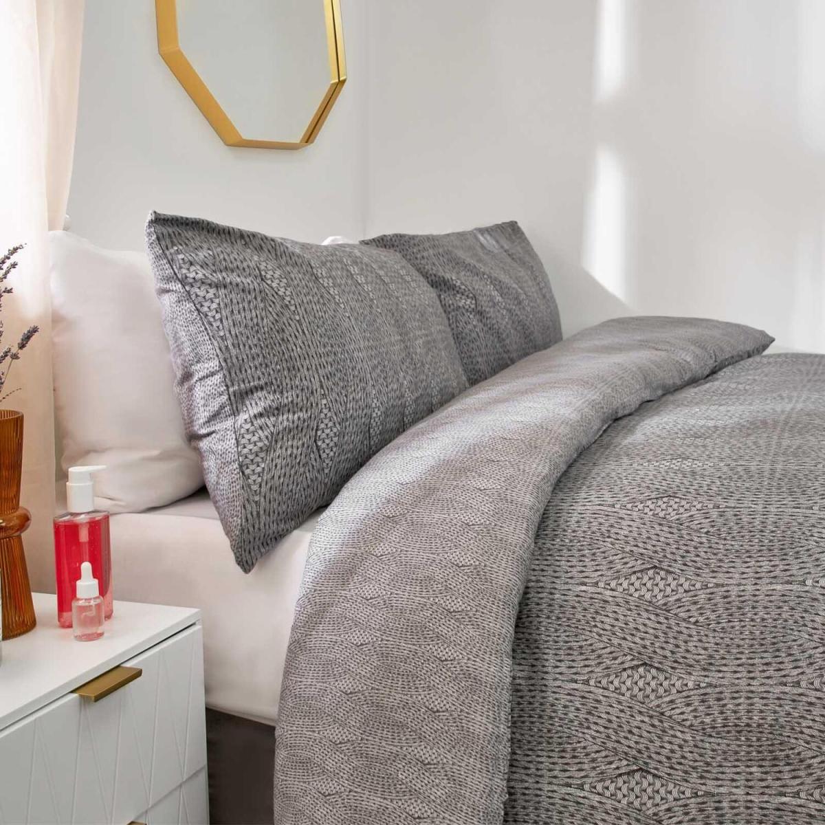 Dreamscene Chunky Knit Print Duvet Cover Bedding Set - Grey / Super King – image 4