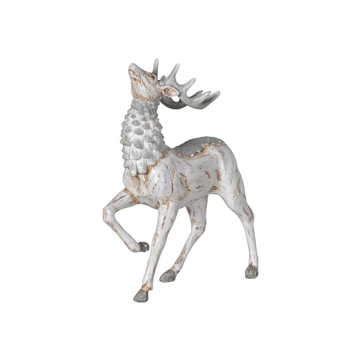 Prancing Deer Christmas Ornament, White and Silver