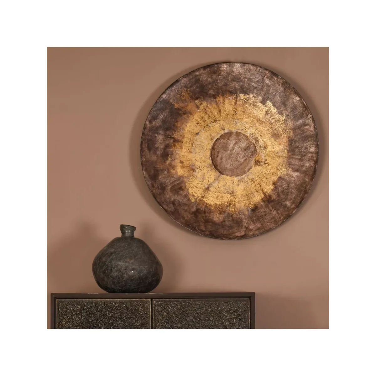 Libra Abstract Round Iron Wall Sculpture, 89cm, Grey/Gold – image 3