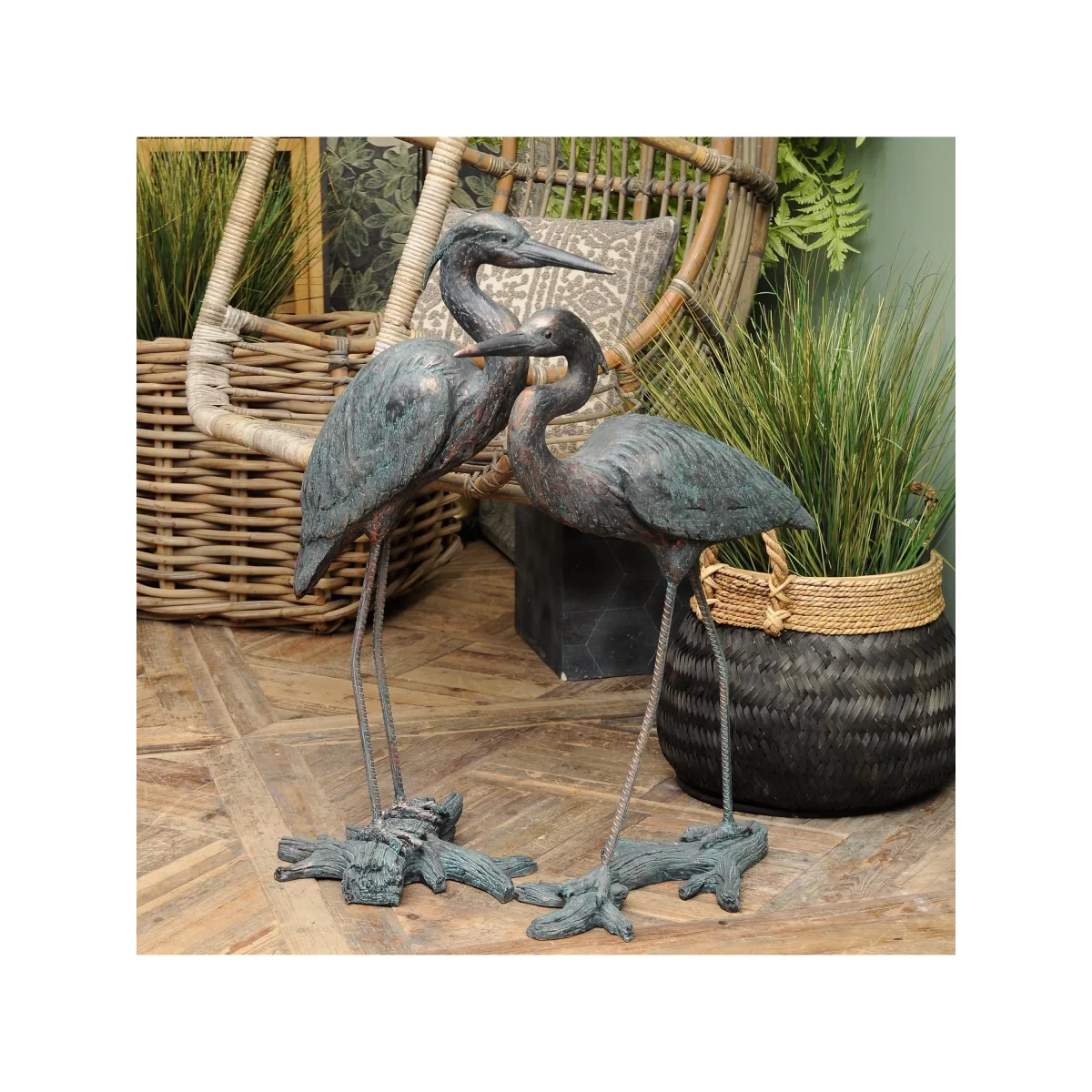 Libra Arched Heron Sculpture, H70.6cm, Verdigris – image 2