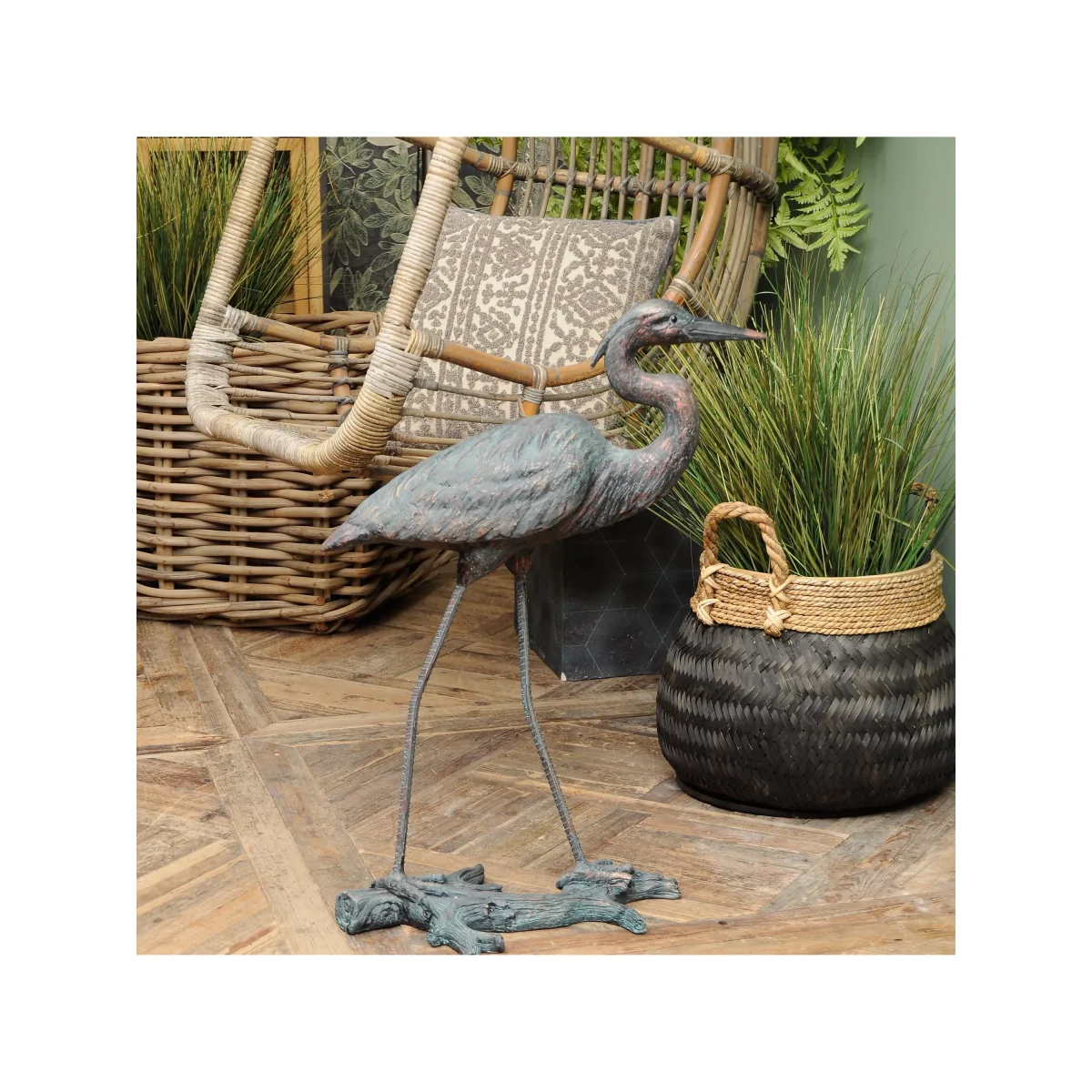 Libra Arched Heron Sculpture, H70.6cm, Verdigris – image 3