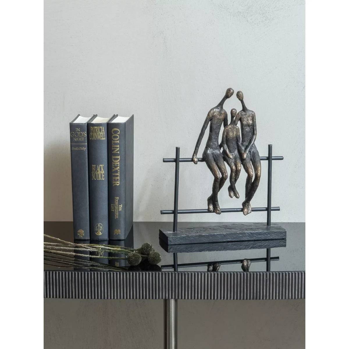 Libra Duxford Bench Family of 3 Sculpture, H30cm, Antique Bronze – image 2