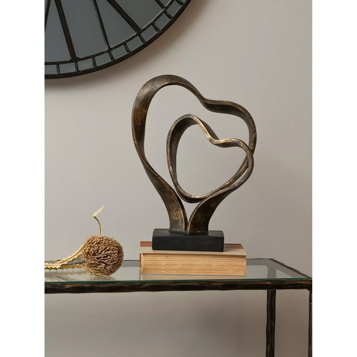 Libra Double Heart Sculpture, Antique Gold, H36cm – image 2