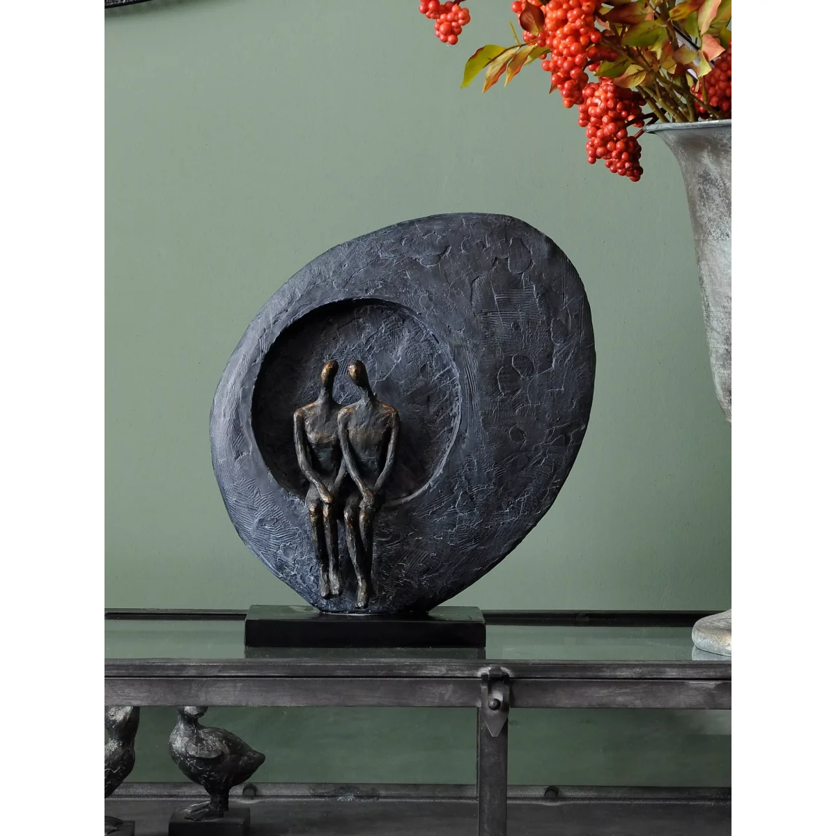 Libra Interiors Abstract Couple Sculpture, H33cm, Antique Bronze/Grey – image 2
