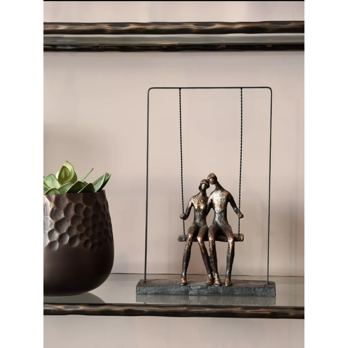 Libra Couple Sitting on a Swing Sculpture, H37cm, Bronze – image 2