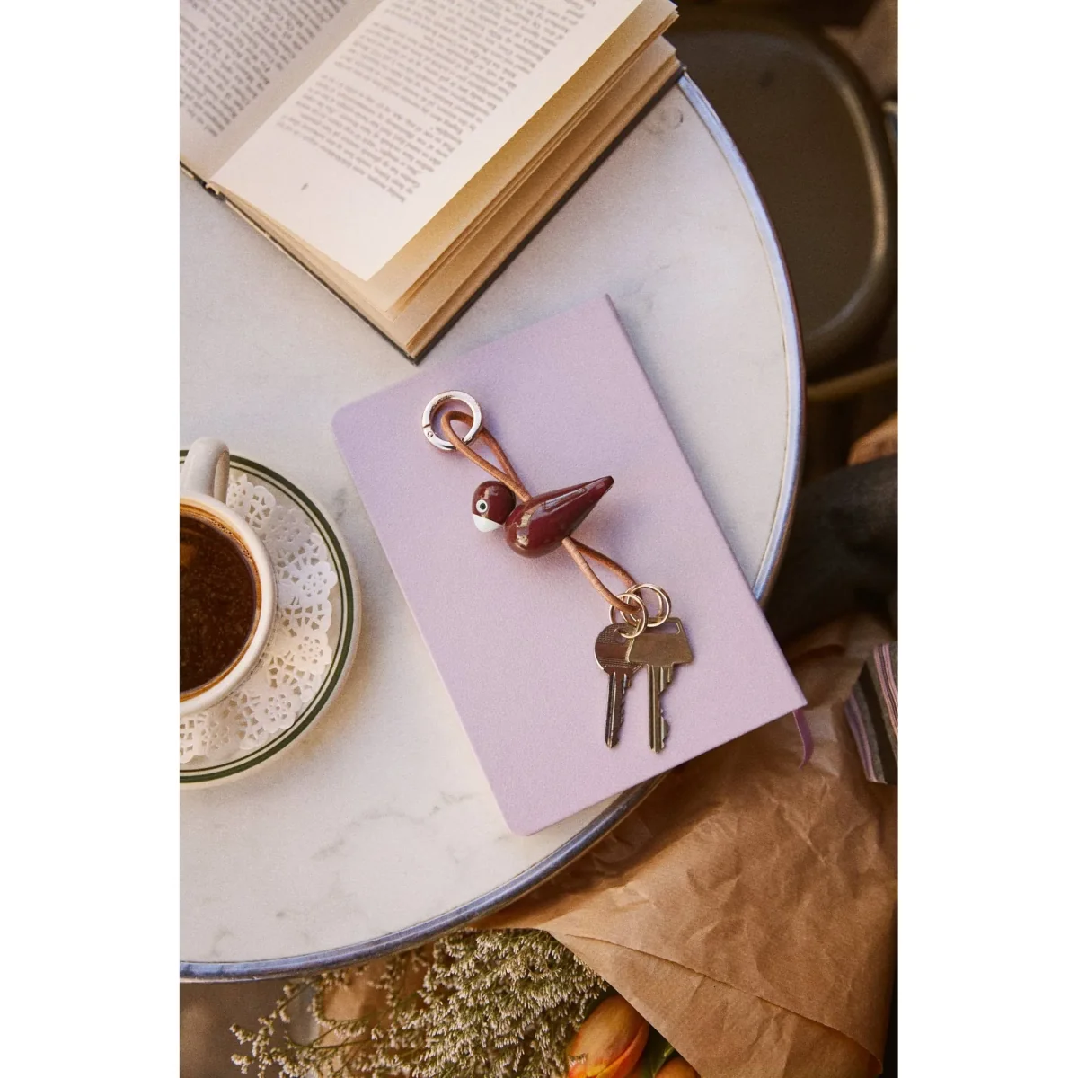 Kay Bojesen Denmark Kaj Bojesen bird keyring Bordeaux natural leather – image 3