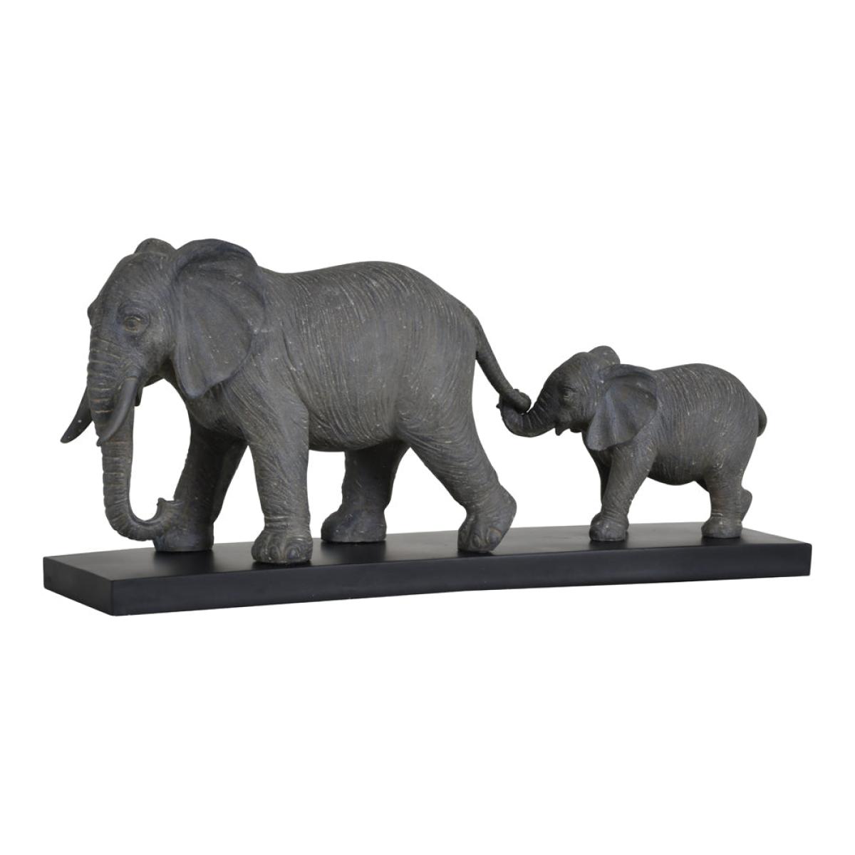 Libra Grey Mother And Calf Elephant Resin Sculpture On Black Base – image 2