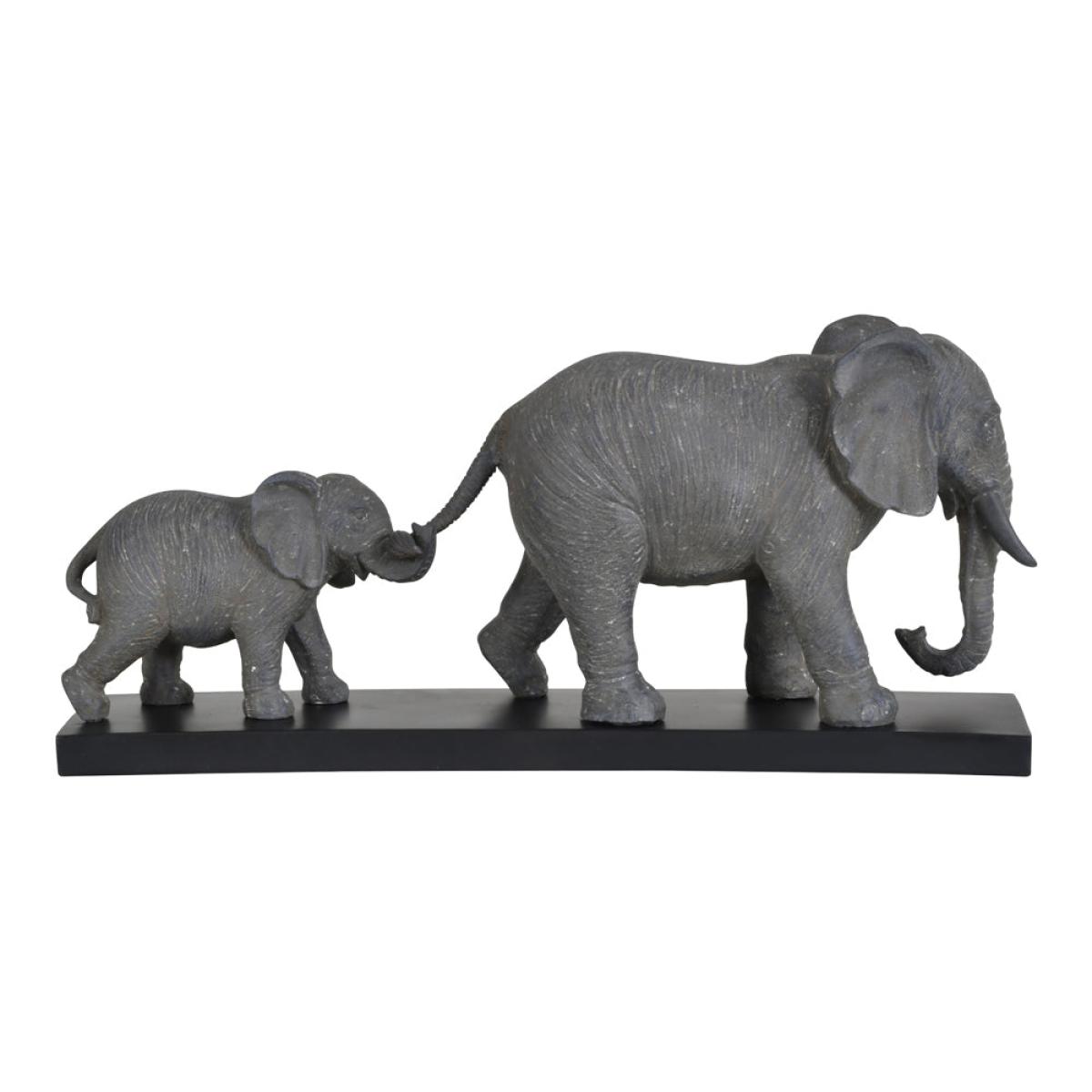 Libra Grey Mother And Calf Elephant Resin Sculpture On Black Base – image 3