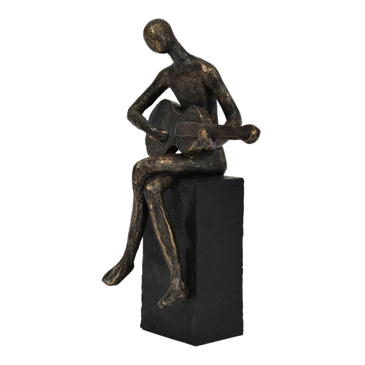 Libra Antique Bronze Edward Guitarist On Block Sculpture – image 2