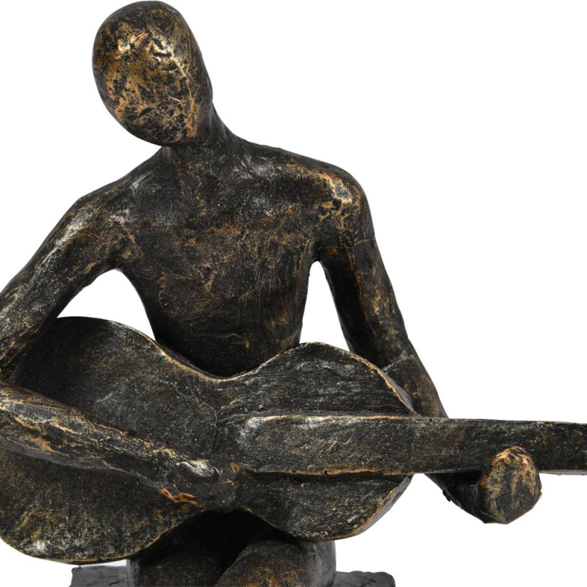 Libra Antique Bronze Edward Guitarist On Block Sculpture – image 4