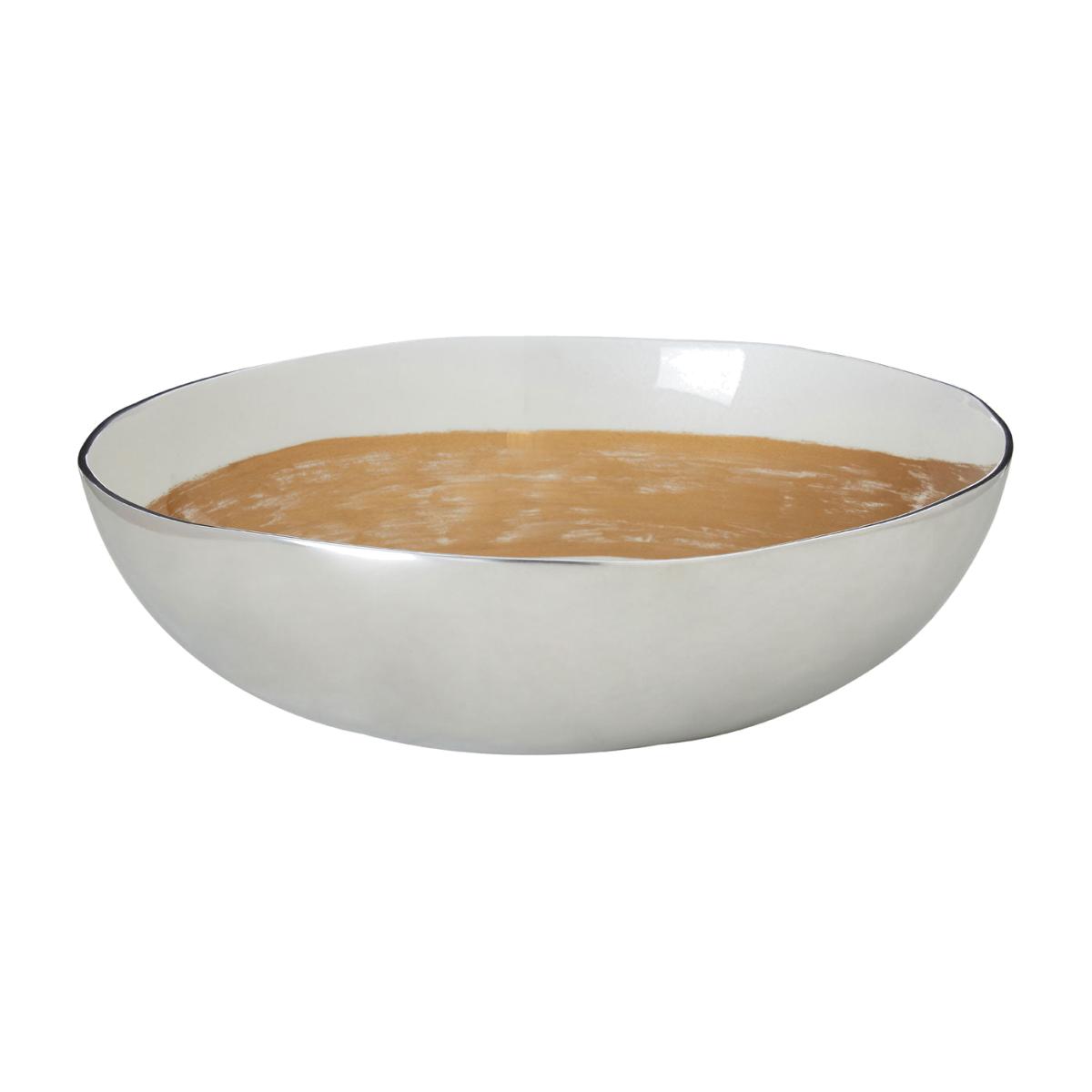Olivia's Alana Large Aluminium Round Bowl in White & Gold Brushstroke