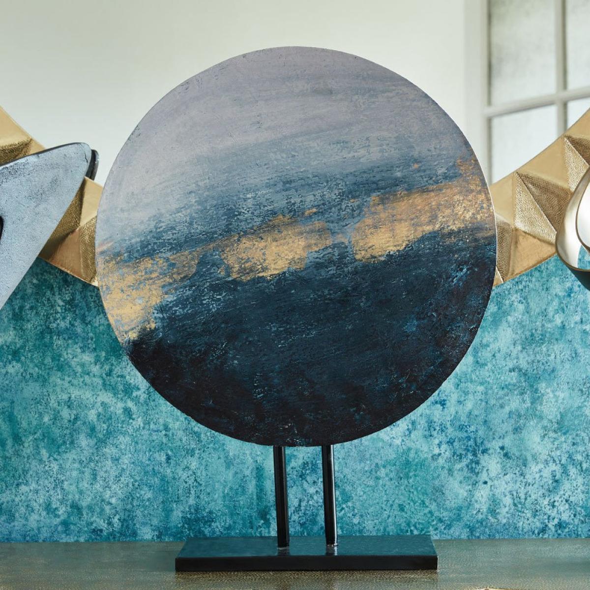 Libra Abstract Iron Sculpture Blue And Gold – image 2
