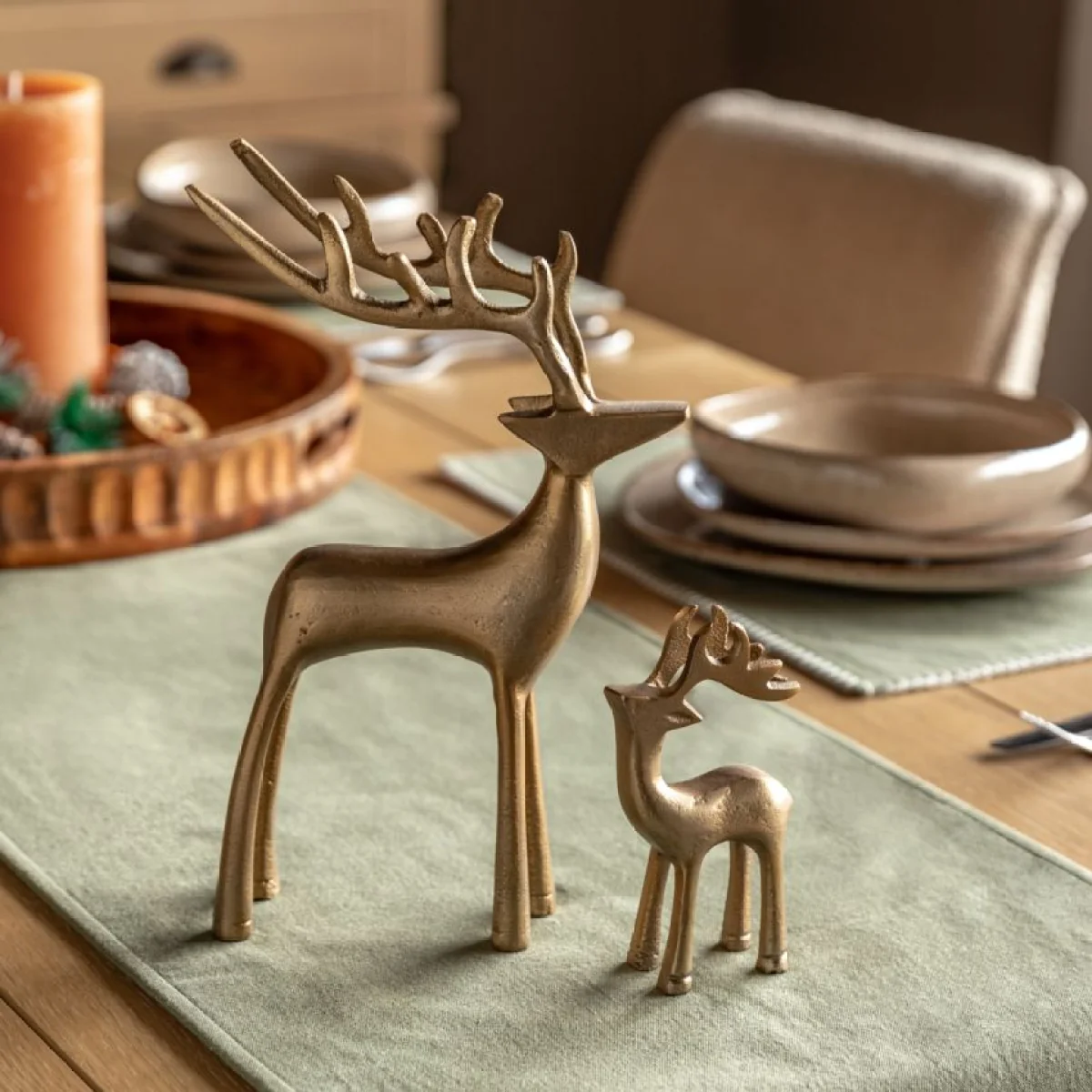 Nordic Woodland Metal Stags in Gold, Set of 2 – image 2
