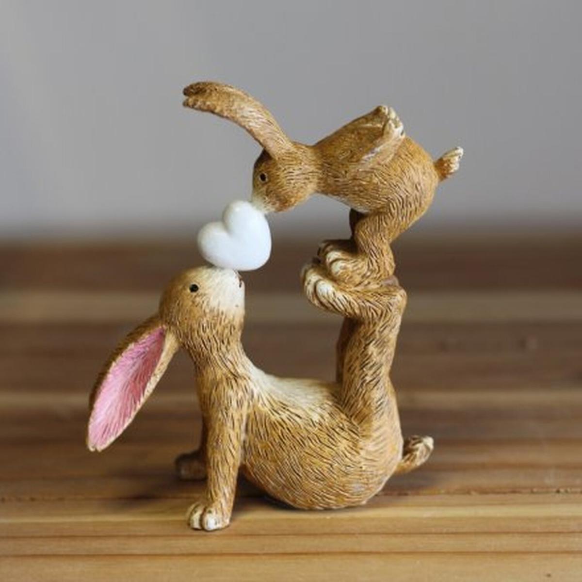 Kissing Bunnies With Heart Ornament  - Brown – image 2
