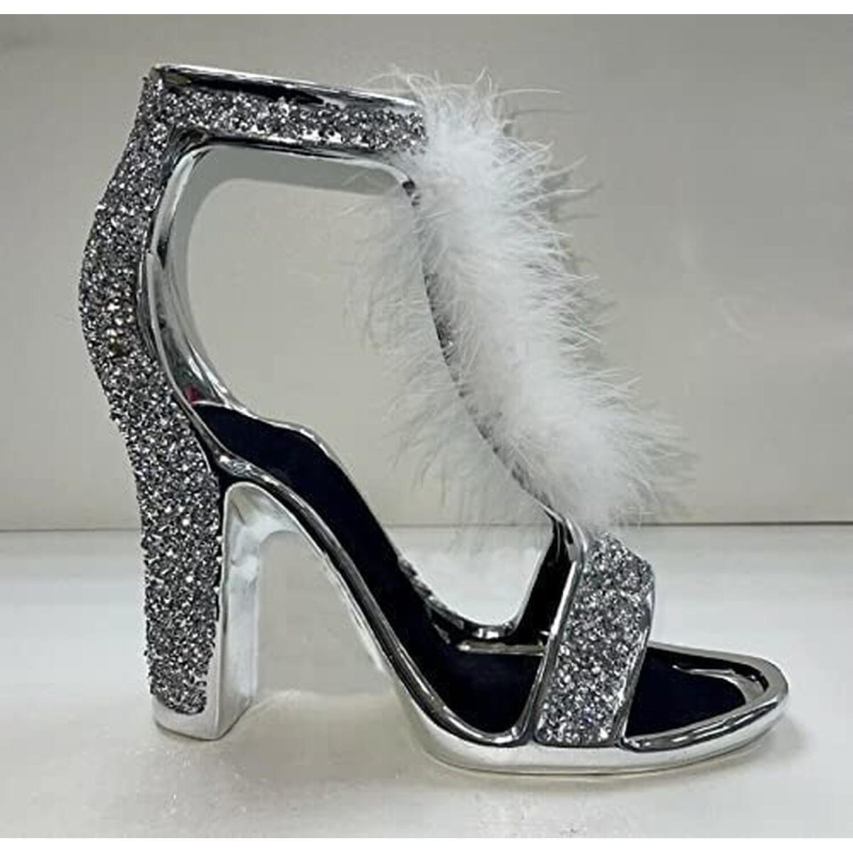 Silver Crushed Diamond White Feather Shoe Ornament - Silver – image 2