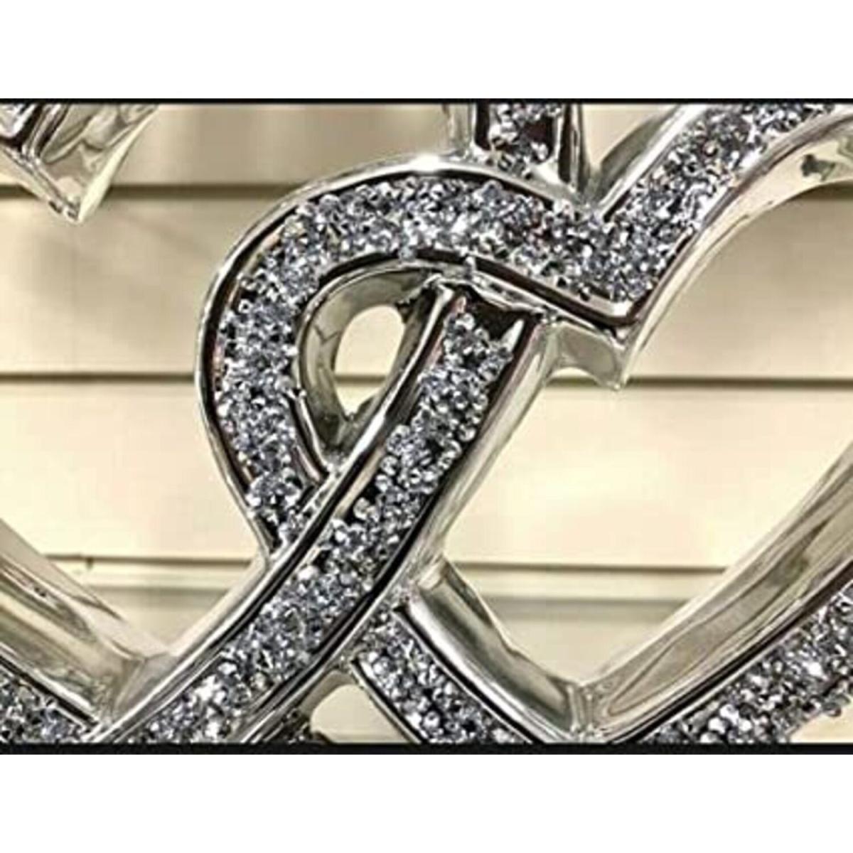 Crushed Diamond Double Heart Ornament Square Base - Silver – image 2