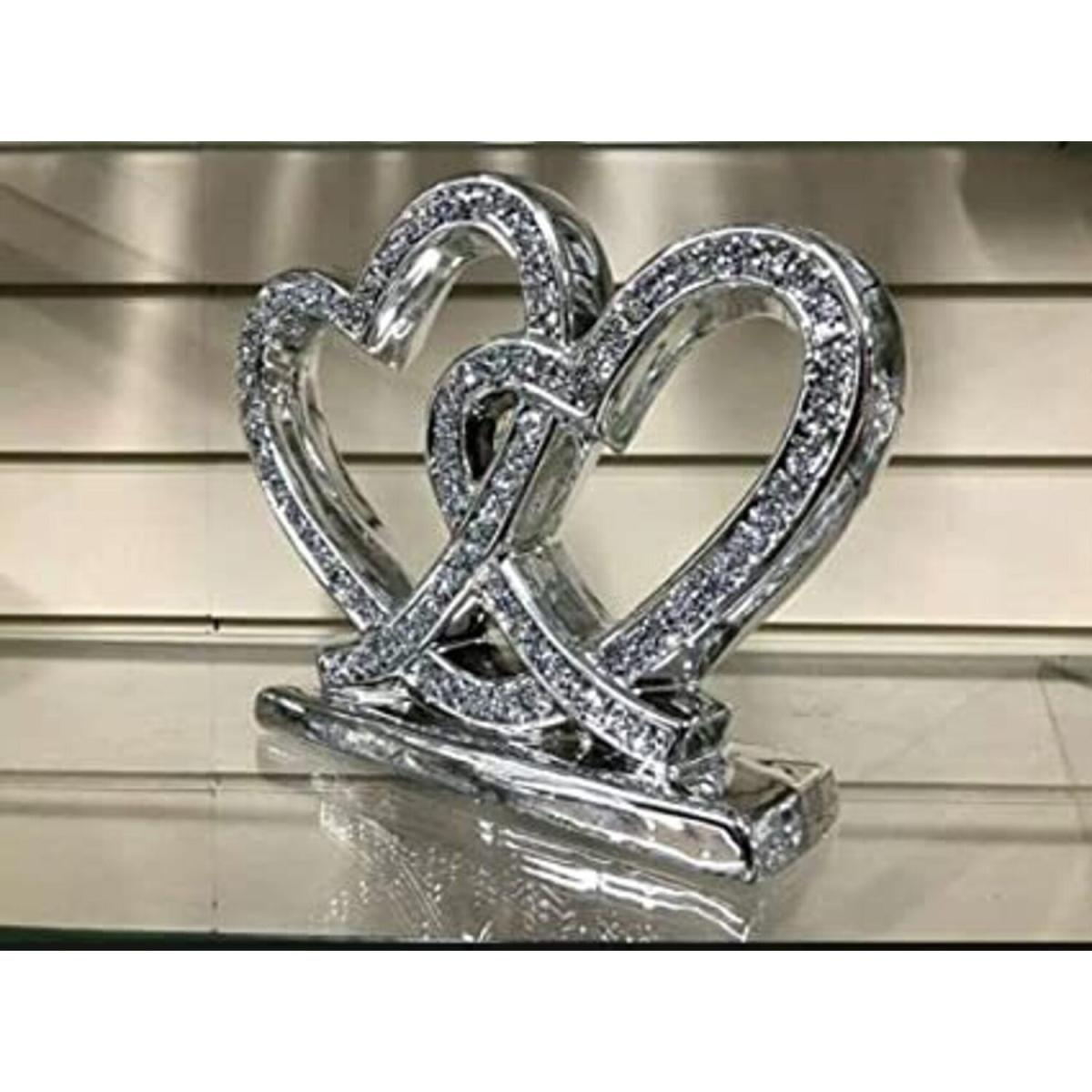 Crushed Diamond Double Heart Ornament Square Base - Silver – image 3