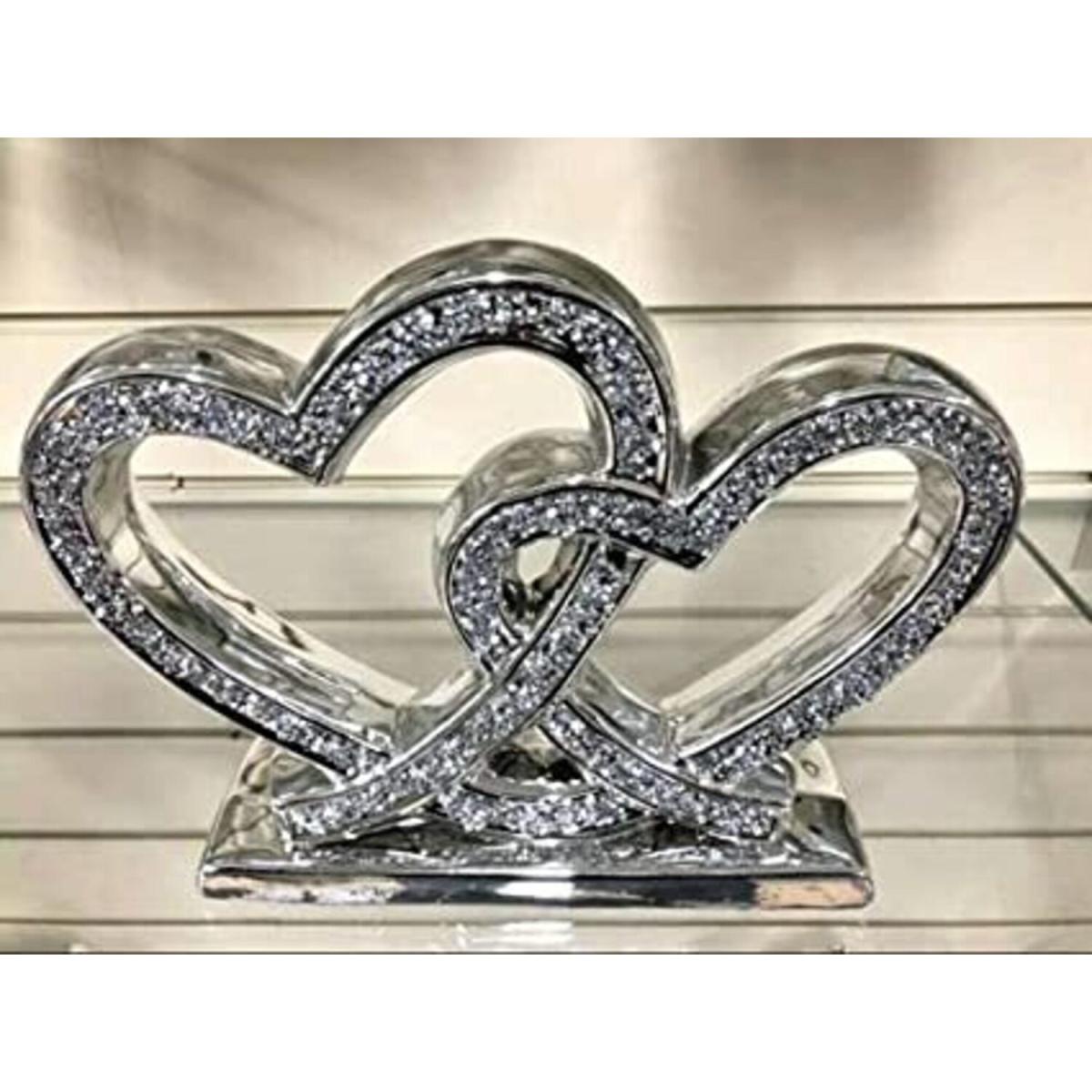Crushed Diamond Double Heart Ornament Square Base - Silver – image 4