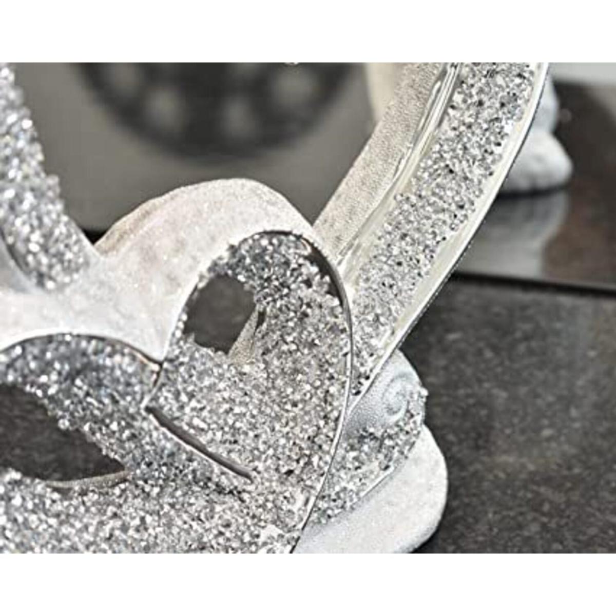 Crushed Diamond Double Heart Ornament With Round Base - Silver – image 2