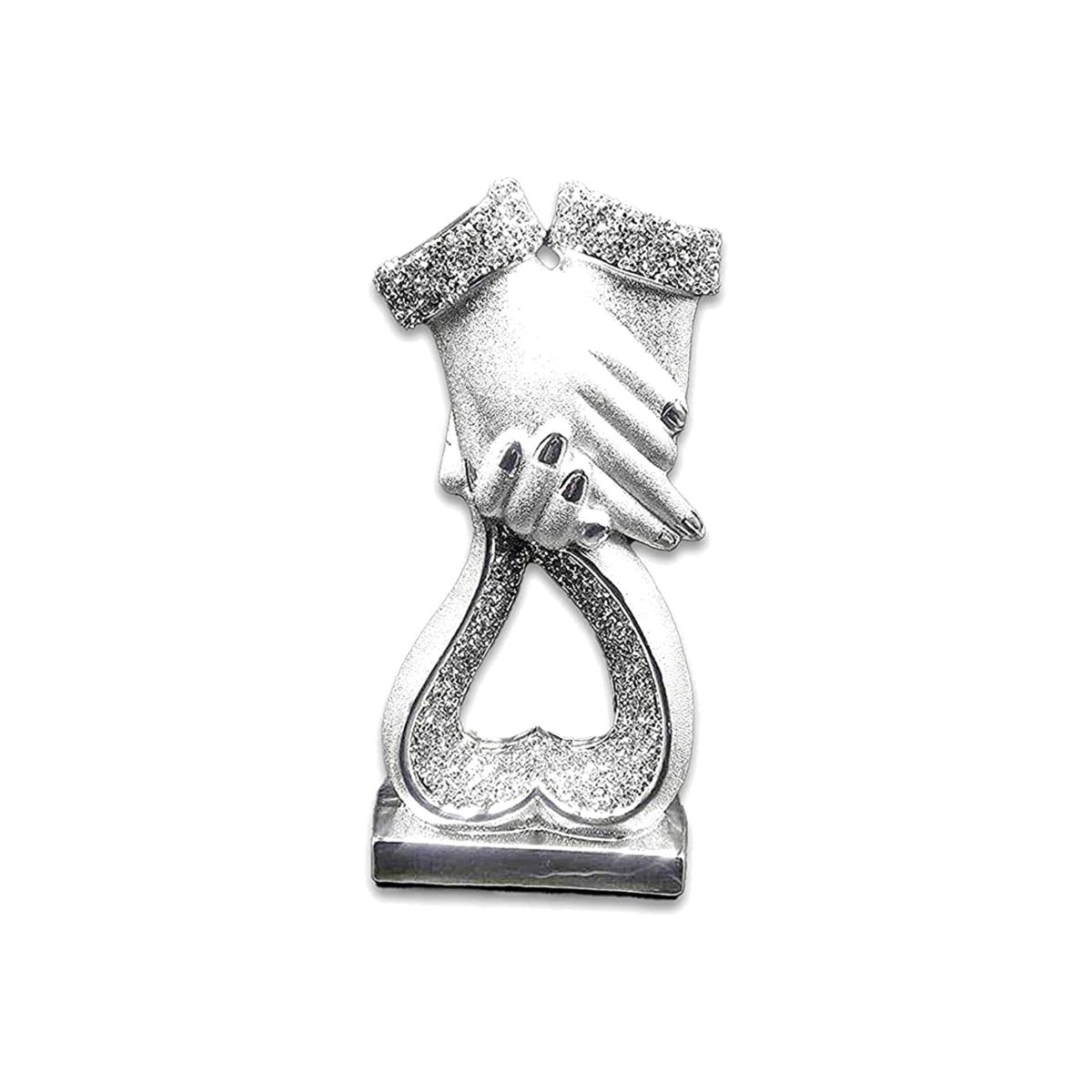 Crushed Diamond Heart Hands Sparkle Lovely Ornament - Silver
