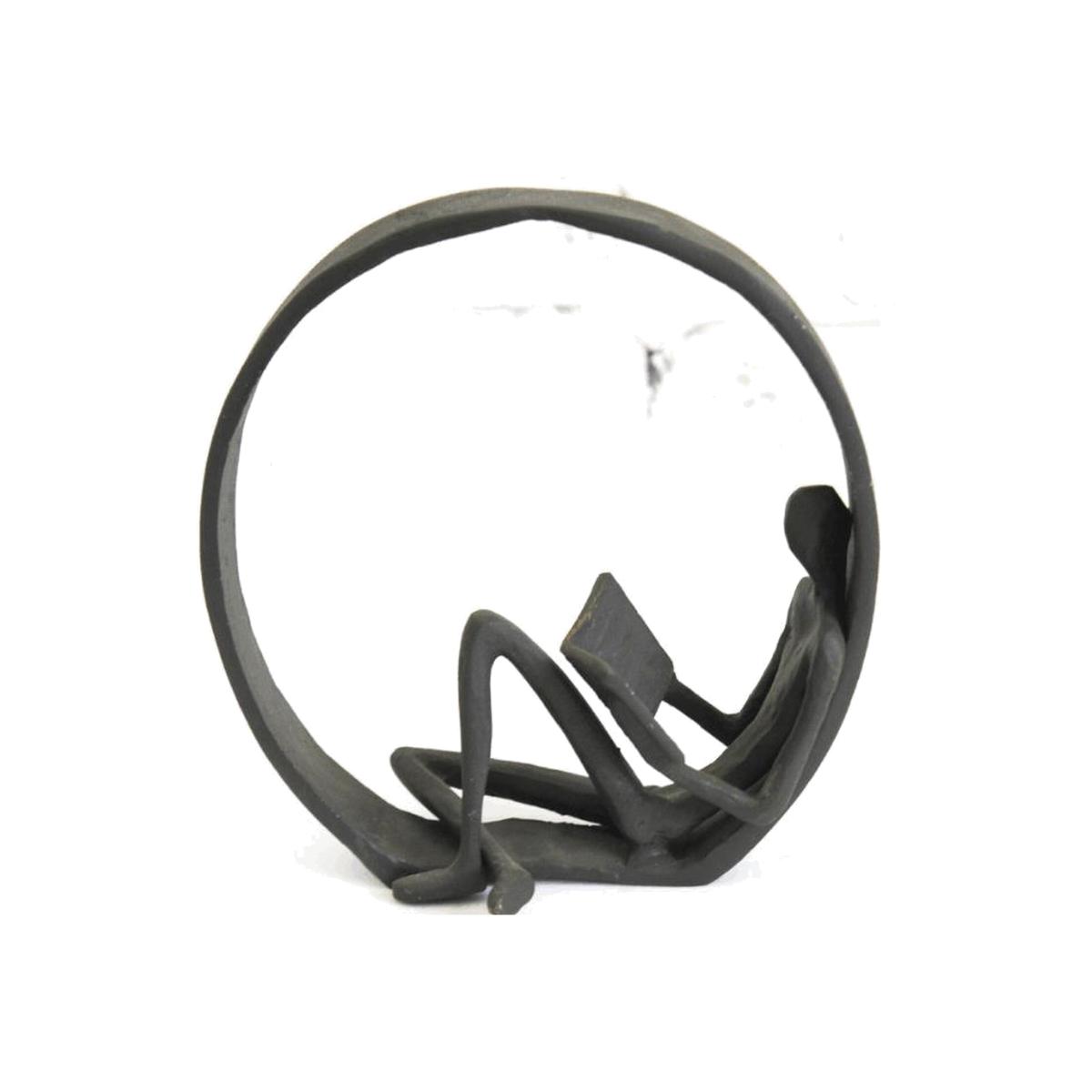 Striking Reading Men Lie Circle Iron Sculpture Table Sitting Ornament Decor - Black