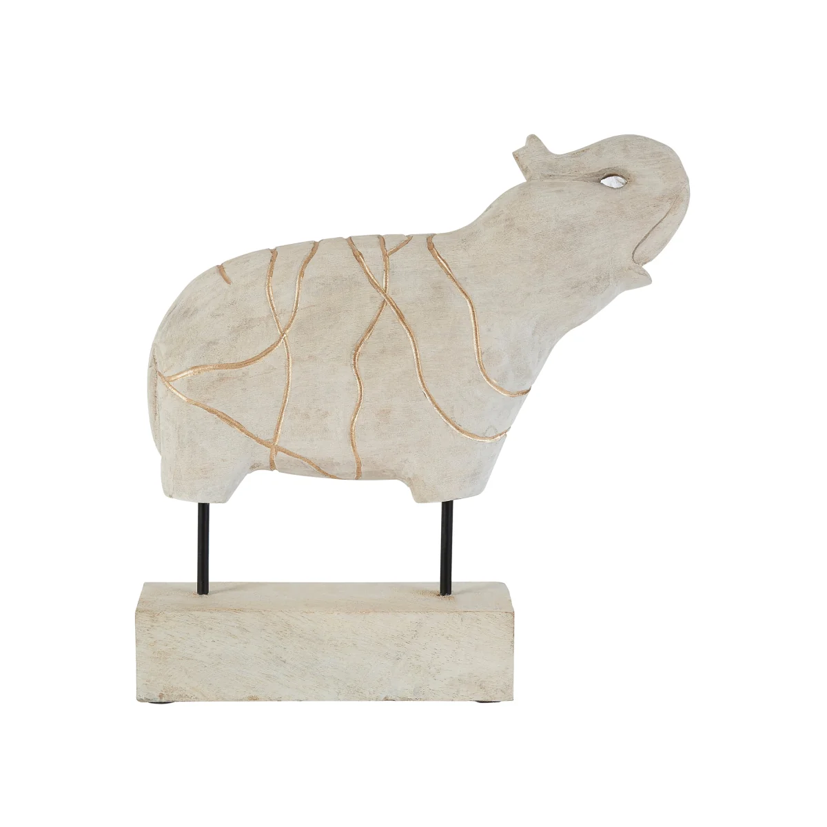 Vena Whitewash Mango Wood Elephant Sculpture - Gold, Natural – image 1