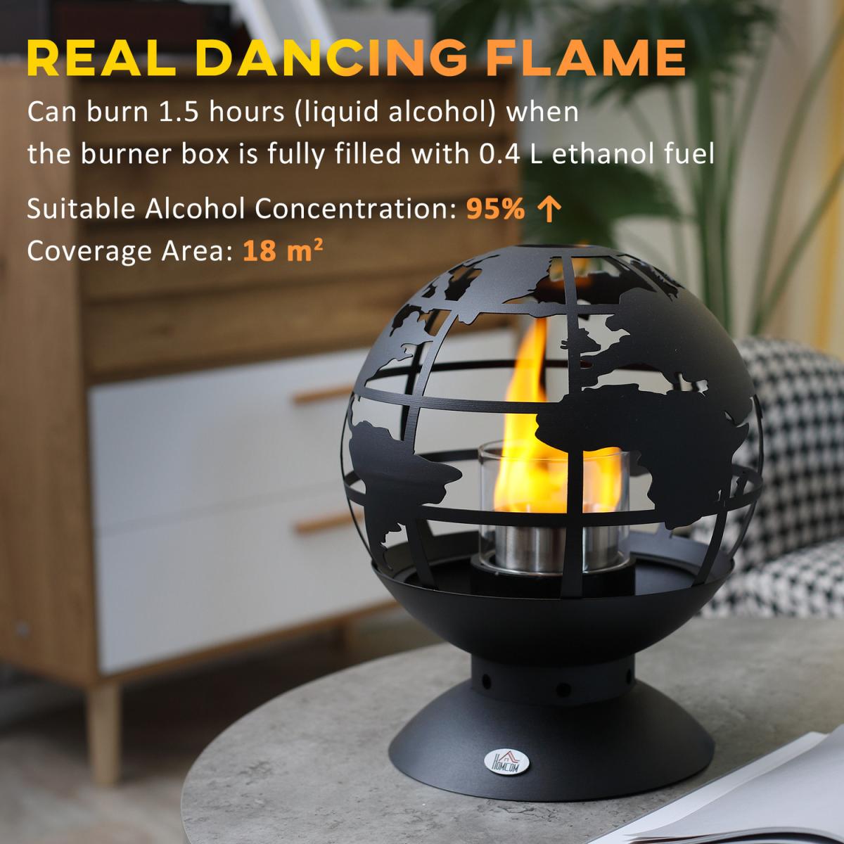 Globe Shape Tabletop Ethanol Fireplace, Portable Bioethanol Fire Pit with Lid - Black – image 2