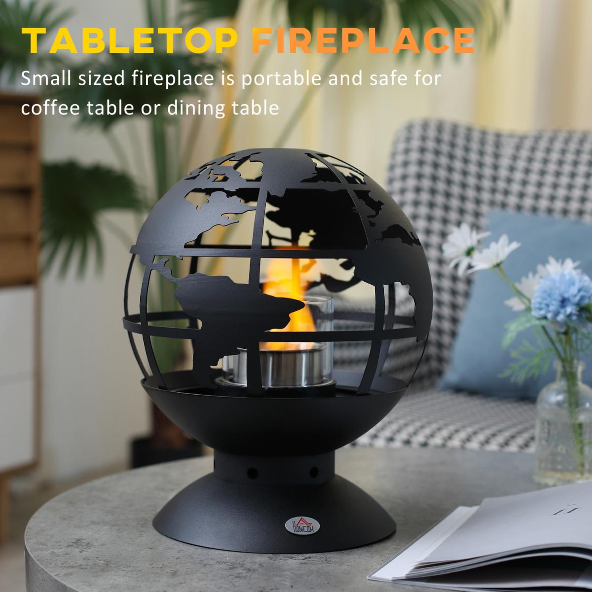 Globe Shape Tabletop Ethanol Fireplace, Portable Bioethanol Fire Pit with Lid - Black – image 3