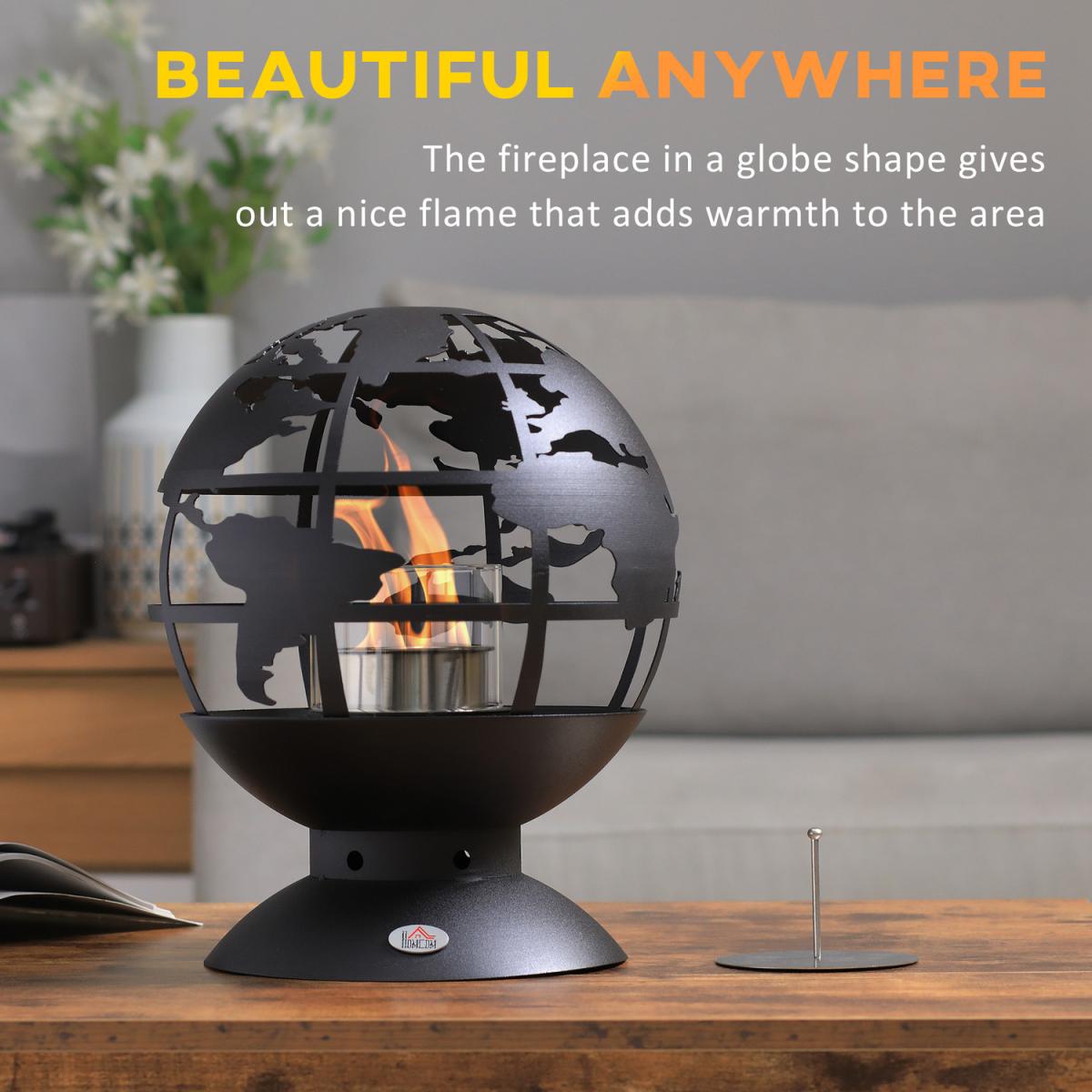 Globe Shape Tabletop Ethanol Fireplace, Portable Bioethanol Fire Pit with Lid - Black – image 6