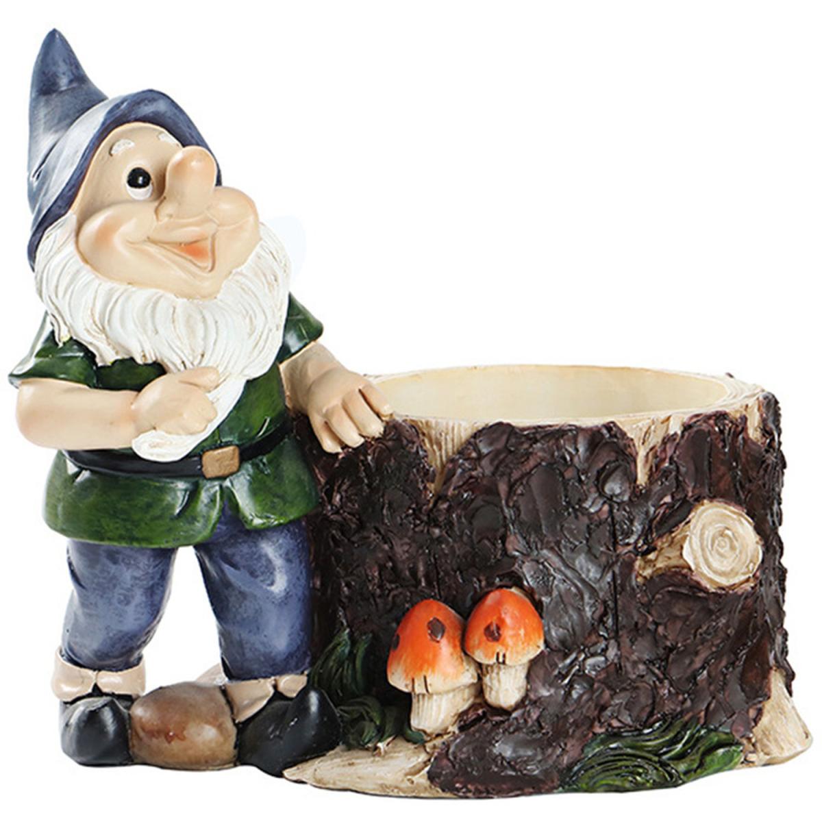 Dwarf Elf Sculpture Ornaments Resin Flower Cylinder - Grey – image 2