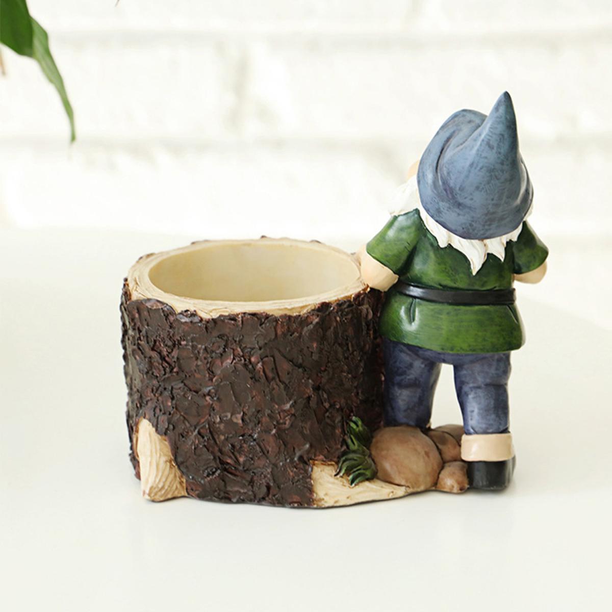Dwarf Elf Sculpture Ornaments Resin Flower Cylinder - Grey – image 4