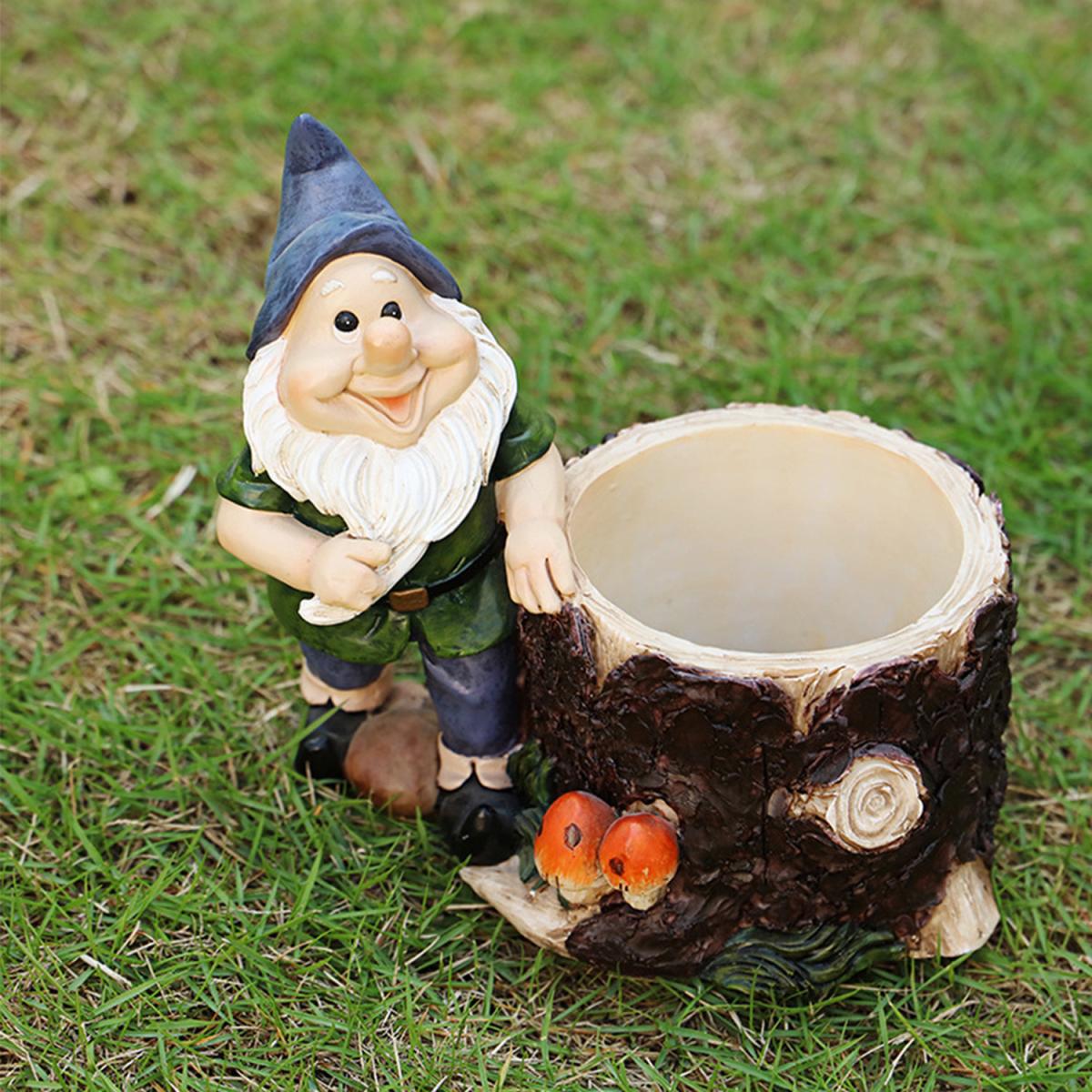 Dwarf Elf Sculpture Ornaments Resin Flower Cylinder - Grey – image 5