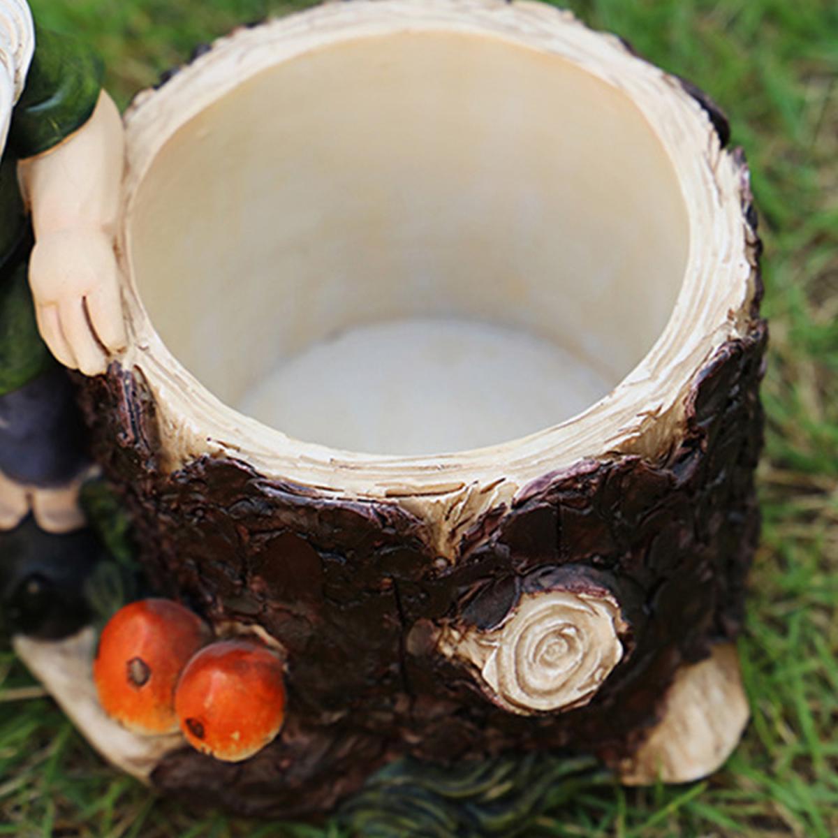 Dwarf Elf Sculpture Ornaments Resin Flower Cylinder - Grey – image 6