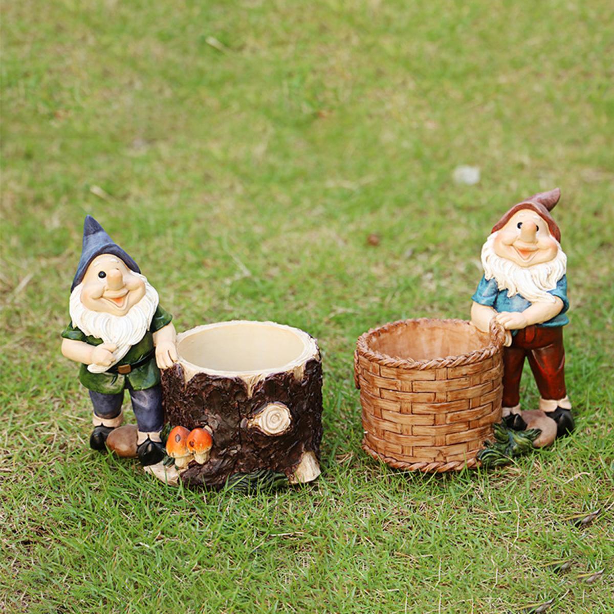 Dwarf Elf Sculpture Ornaments Resin Flower Cylinder - Grey – image 9