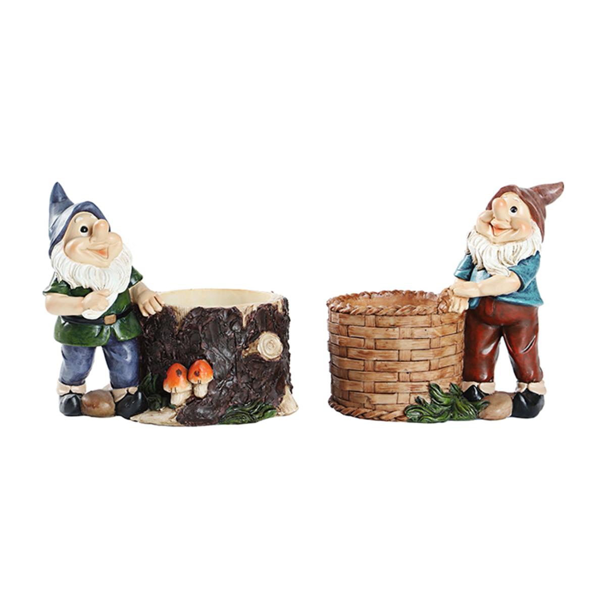 Dwarf Elf Sculpture Ornaments Resin Flower Cylinder - Grey – image 1
