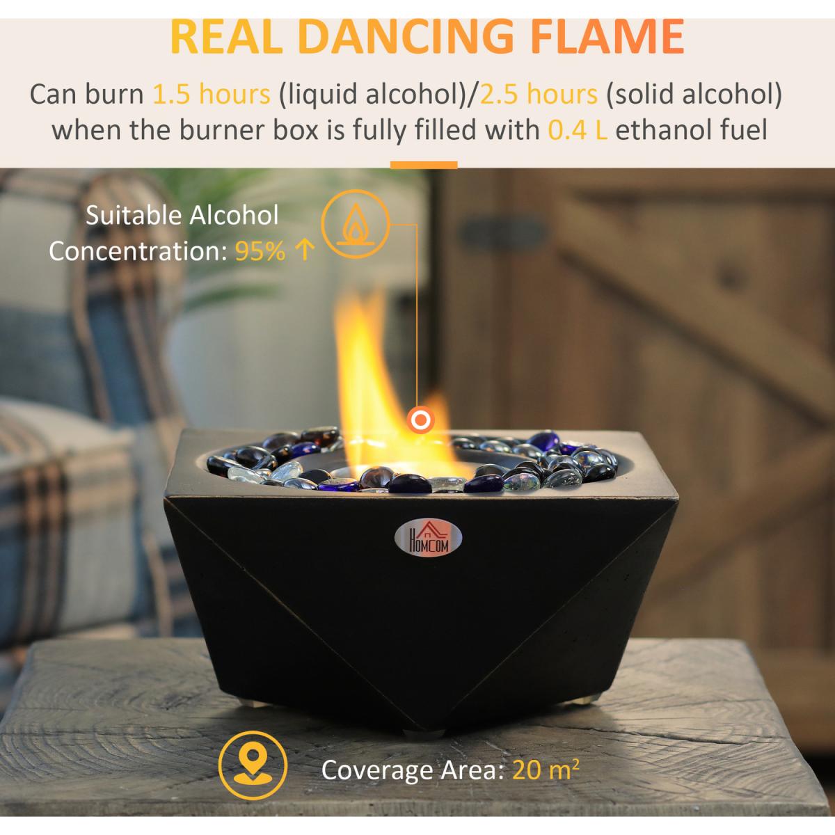 Tabletop Ethanol Fireplace, Portable Bioethanol Fire Pit with Lid for Indoor - Black – image 3