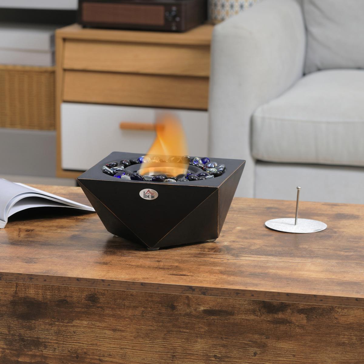 Tabletop Ethanol Fireplace, Portable Bioethanol Fire Pit with Lid for Indoor - Black – image 8