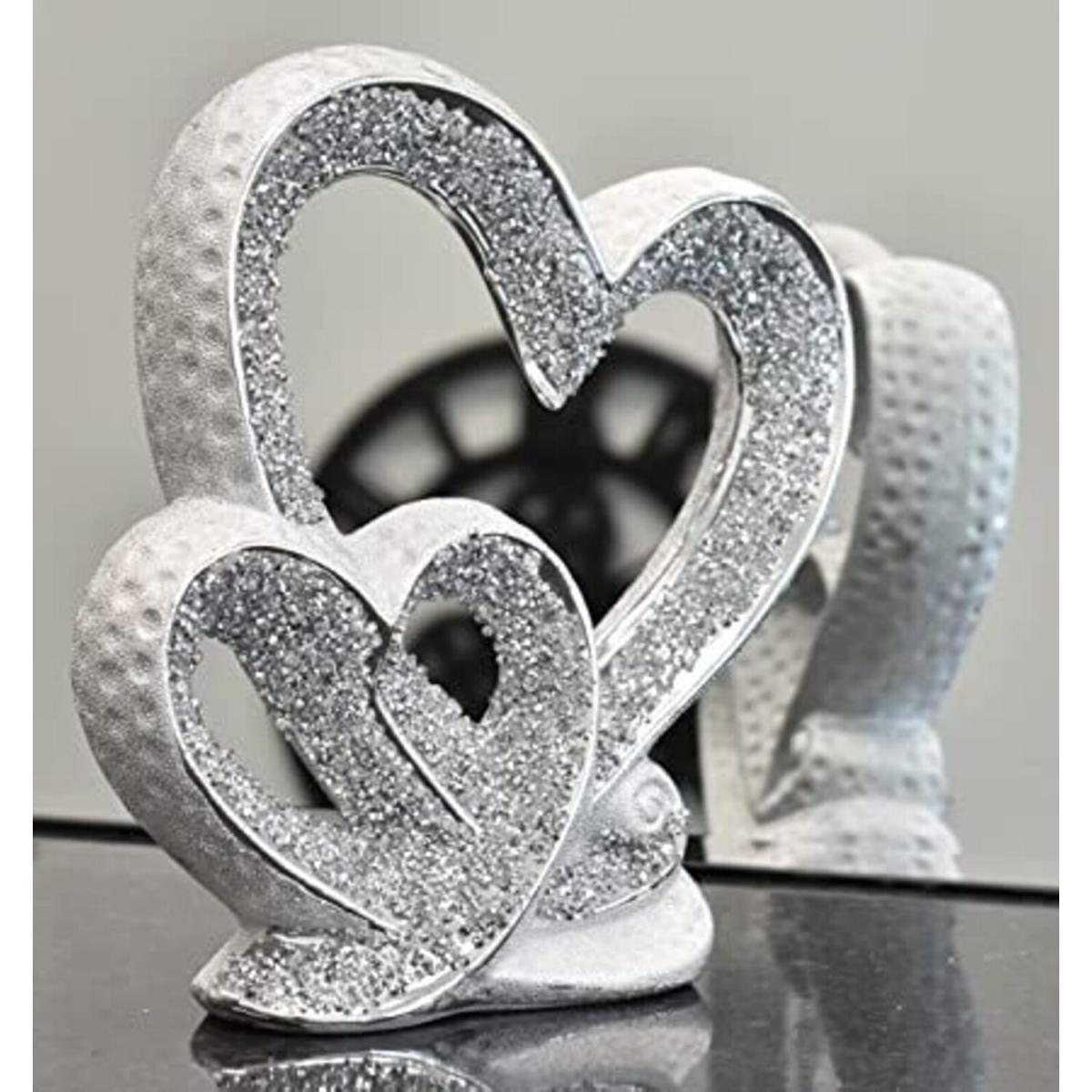 Crushed Diamond Double Heart Ornament White - Silver – image 2
