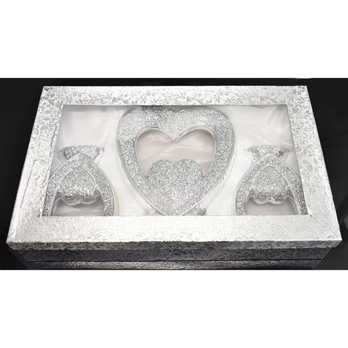 Silver Hearts Sparkle Ornament Crushed Diamond Set Of 3 - Silver – image 3