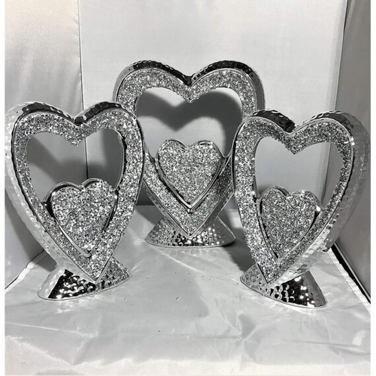 Silver Hearts Sparkle Ornament Crushed Diamond Set Of 3 - Silver – image 1