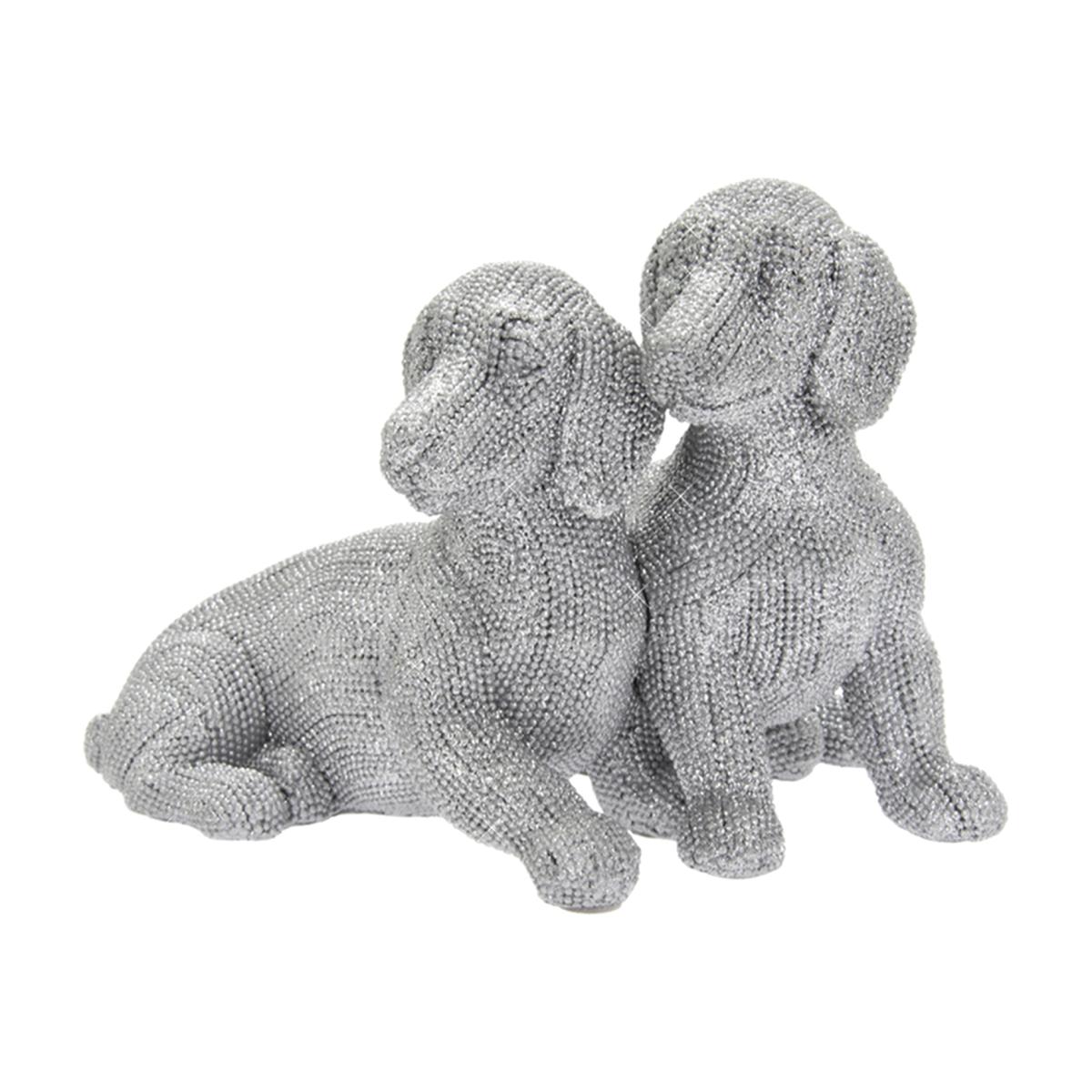 Twin Dachshund Silver Glitter Sequin - Silver