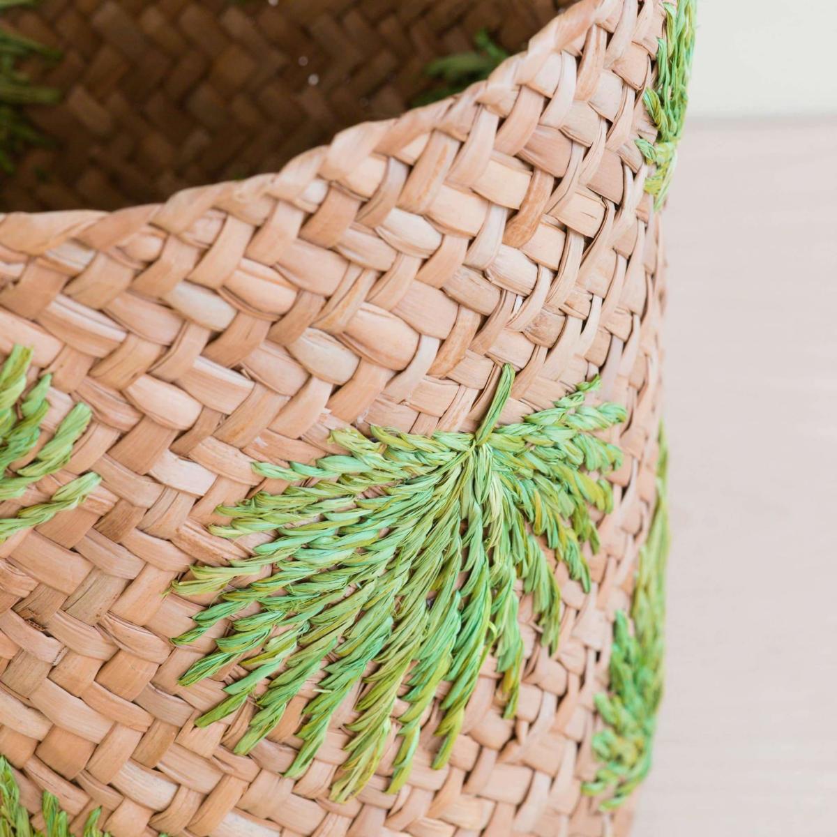 Neutrals Palm Embroidered Soft Seagrass Basket - Embroidered Baskets One Size Likhâ – image 2