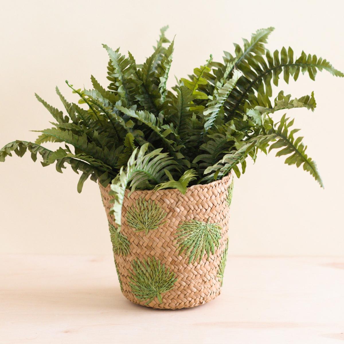 Neutrals Palm Embroidered Soft Seagrass Basket - Embroidered Baskets One Size Likhâ – image 4