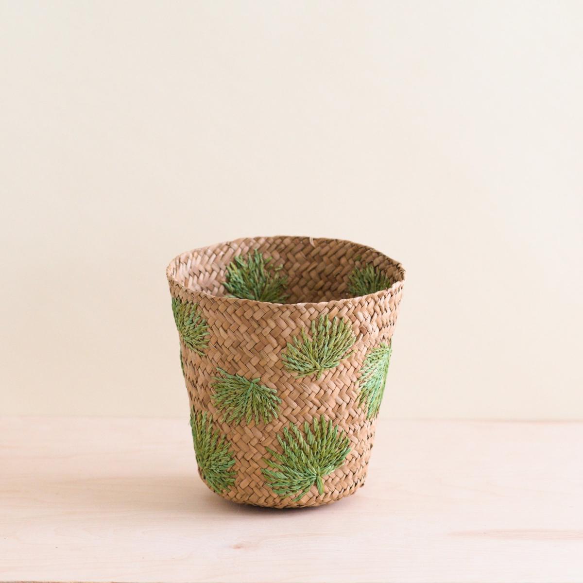 Neutrals Palm Embroidered Soft Seagrass Basket - Embroidered Baskets One Size Likhâ – image 5