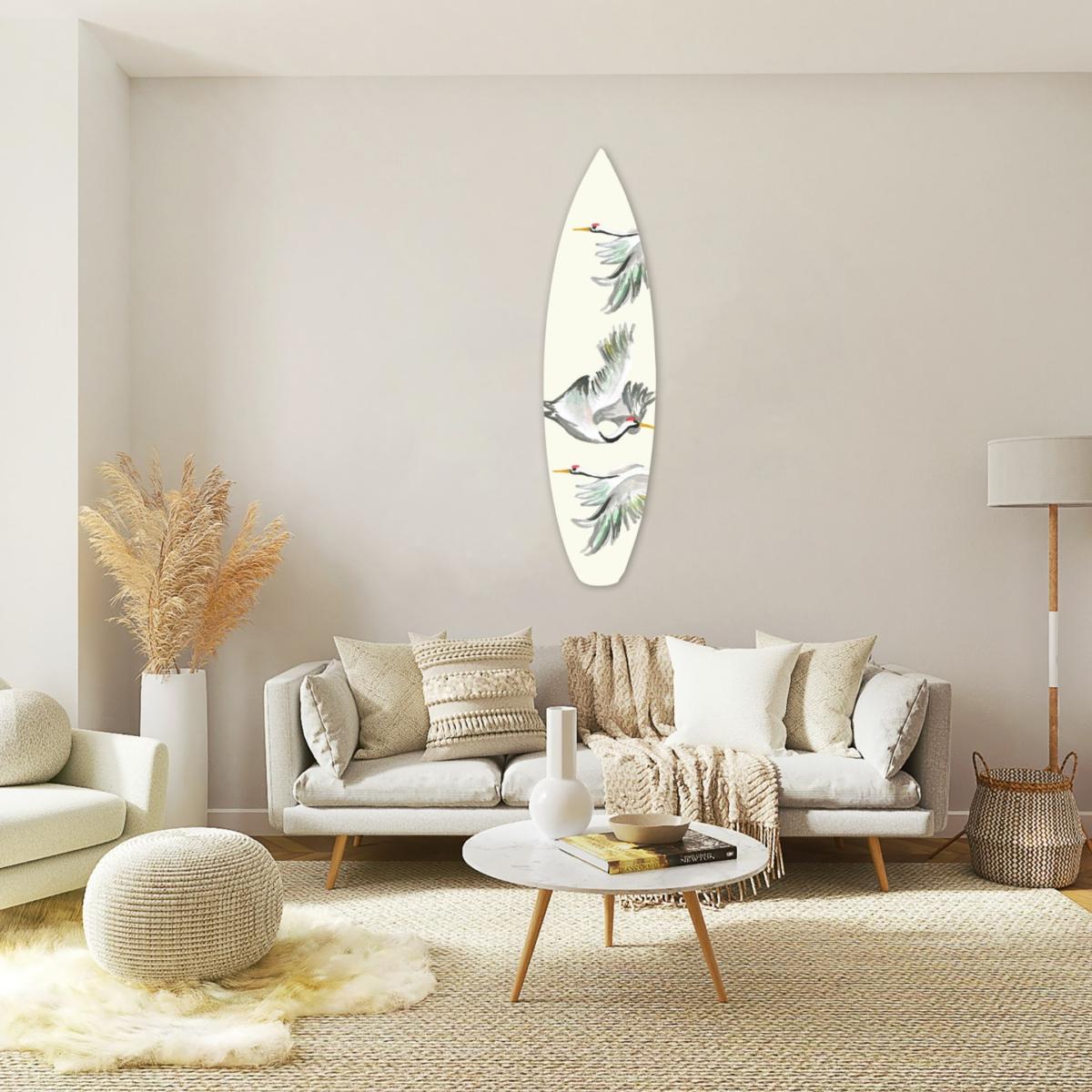 White Surfboard Wall Decor Flying Cranes Catchii – image 2