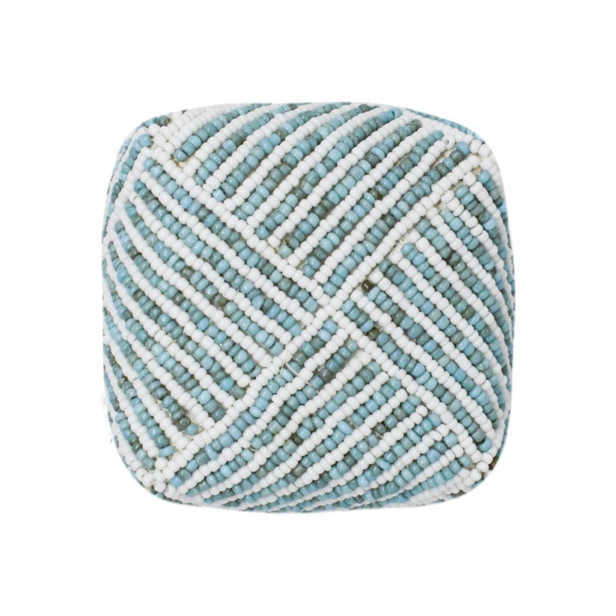 Blue Bali Beaded Box Petite - Aqua & White Poppy + Sage