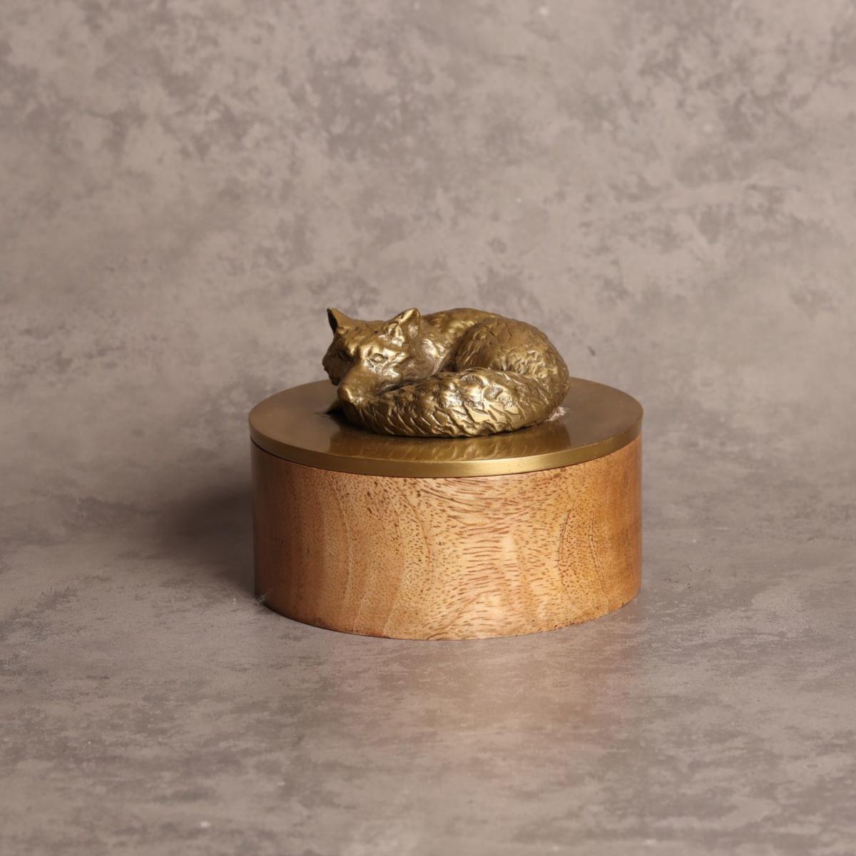 Brown / Gold Fox Decorative Box In Wood & Brass Adams & Mack – image 3