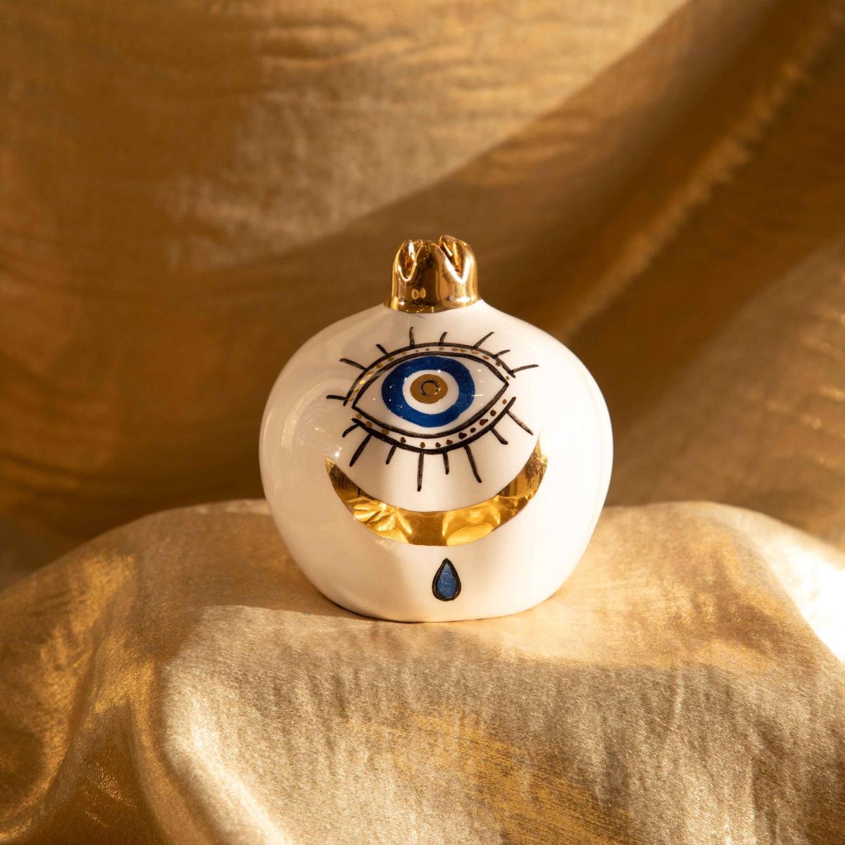 Blue Eye & Gold Cresent Pomegranate Decoration | Sherie Boutik – image 2